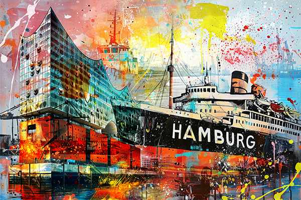 Hamburg Pop Art - Hamburg Wandbild auf Leinwand, Acrylglas, Akustikbild oder als Poster