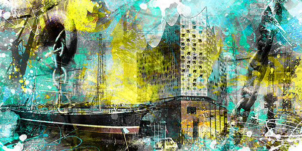 Hamburg Collage 024 - Abstraktes Bild auf Leinwand, Acrylglas, Alu-Dibond