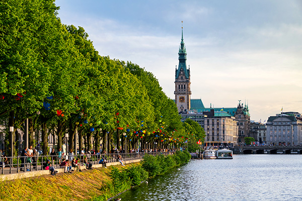 Sommer an der Binnenalster - Hamburg Bild auf Leinwand, Acrylglas oder als Poster