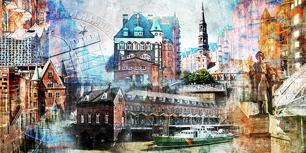 Hamburg Speicherstadt Collage - Bild auf Leinwand