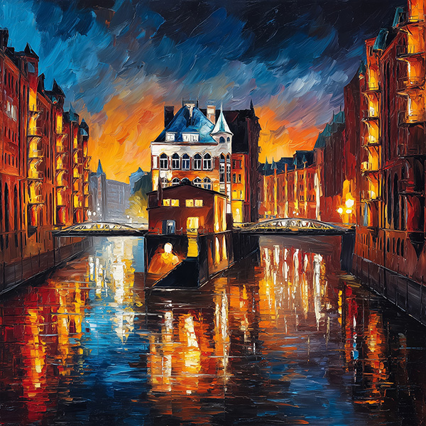 Lichter der Speicherstadt - Hamburg Bild auf Leinwand, Acrylglas oder als Poster
