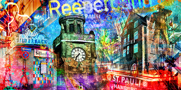 St. Pauli Collage - Hamburg Kunstbild auf Leinwand, Acrylglas oder als Poster