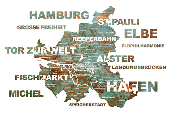 Hamburg Stadtplan - Hamburgbild auf Leinwand, Acrylglas oder als Poster