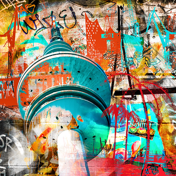 Hamburg Collage 060 - Hamburg Fotokunst Collage im Pop-Art Stil - Bild auf Leinwand, Acrylglas oder als Poster