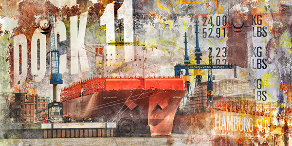 Hamburger Hafen Collage - Abstraktes modernes Hamburg Bild auf Leinwand, Acrylglas oder als Poster
