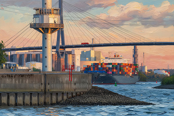 Blick zum Köhlbrand - Hamburger Hafen Gemälde als Kunstdruck auf Leinwand