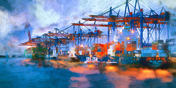 Waltershofer Hafen - digitales Hamburg Gemälde auf Leinwand, Acrylglas oder als Poster