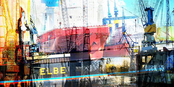 Hamburger Hafen moderne abstrakte Fotocollage - Bild auf Leinwand 