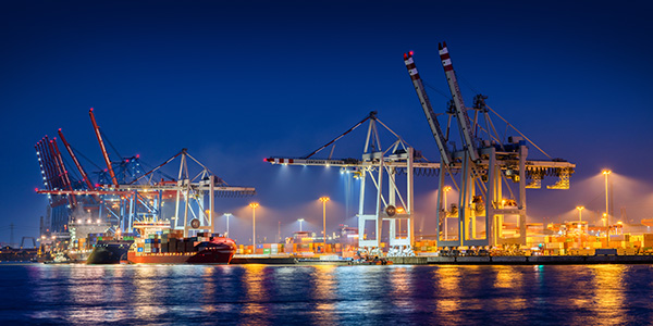 Hamburger Hafen Terminal Tollerort bei Nacht - Bild auf Leinwand oder Acrylglas