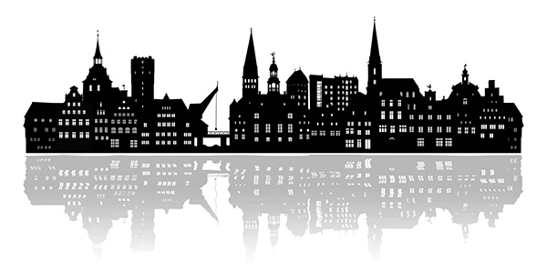 Lüneburg Skyline schwarzweiß - Modernes Lüneburg Bild auf Leinwand, Acrylglas oder als Poster