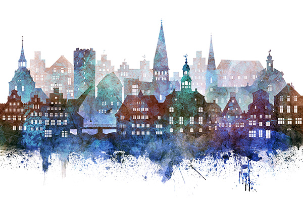 Lüneburg Skyline - Modernes Lüneburg Bild auf Leinwand, Acrylglas oder als Poster