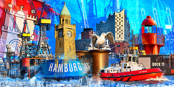 Hamburg Collage 053 - Moderne Hamburg Fotocollage - Bild auf Leinwand, Acrylglas oder als Poster