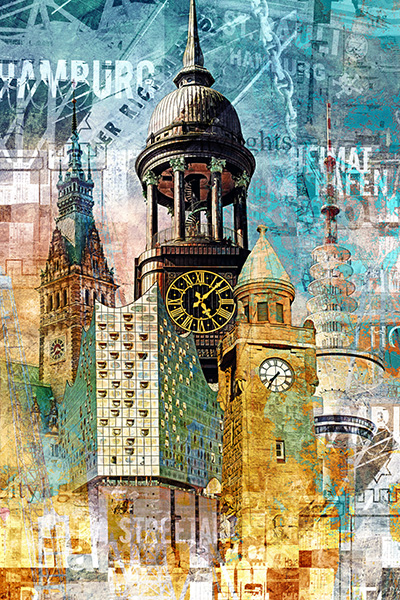 Hamburg Collage 044 - Modernes abstraktes Hamburg Bild auf Leinwand, Acrylglas oder als Poster