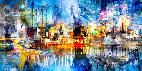 New York Collage im Pop-Art Stil - Bild auf Leinwand, Acrylglas oder als Poster