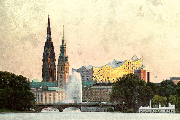 Goldene Alster - Hamburg Bild auf Leinwand, Acrylglas oder als Poster