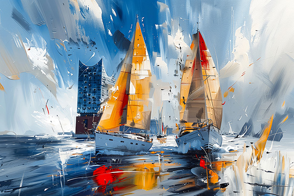 Segelregatta vor der Elbphilharmonie - Hamburg Gemälde Kunstdruck auf Leinwand, Acrylglas oder als Poster