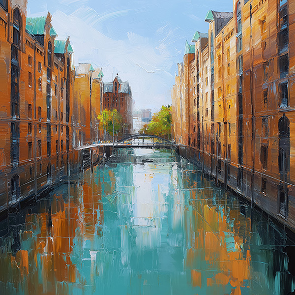 Speicherstadt Impression - Hamburg Gemälde Kunstdruck auf Leinwand, Acrylglas oder als Poster