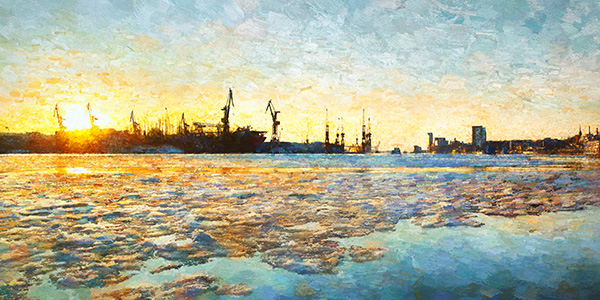 Winter an der Elbe - Hamburg Bild auf Leinwand, Acrylglas oder als Poster
